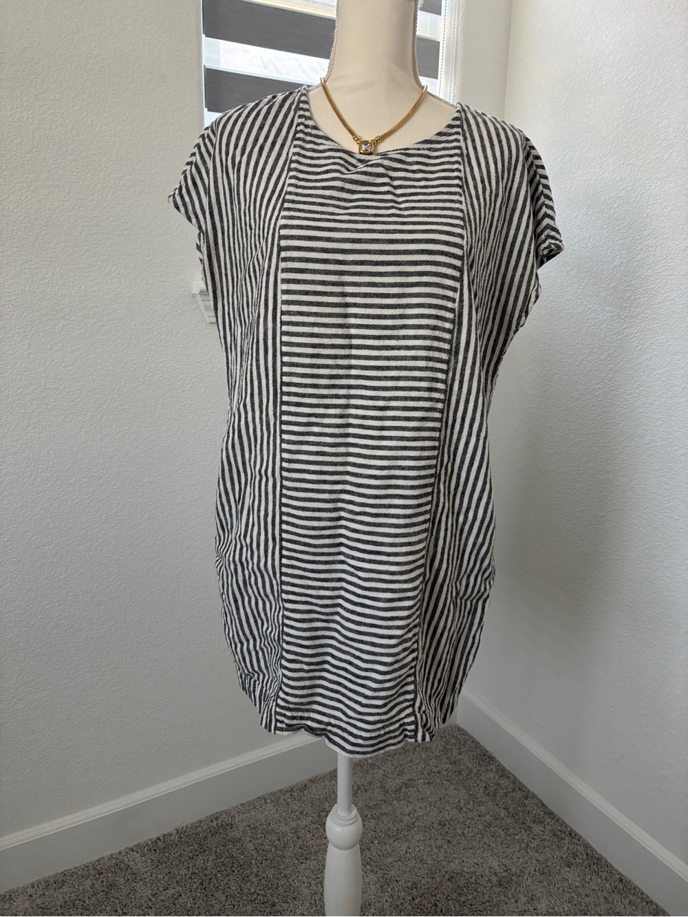 Madewell Striped Short Sleeve Casual Dress - Black & White
